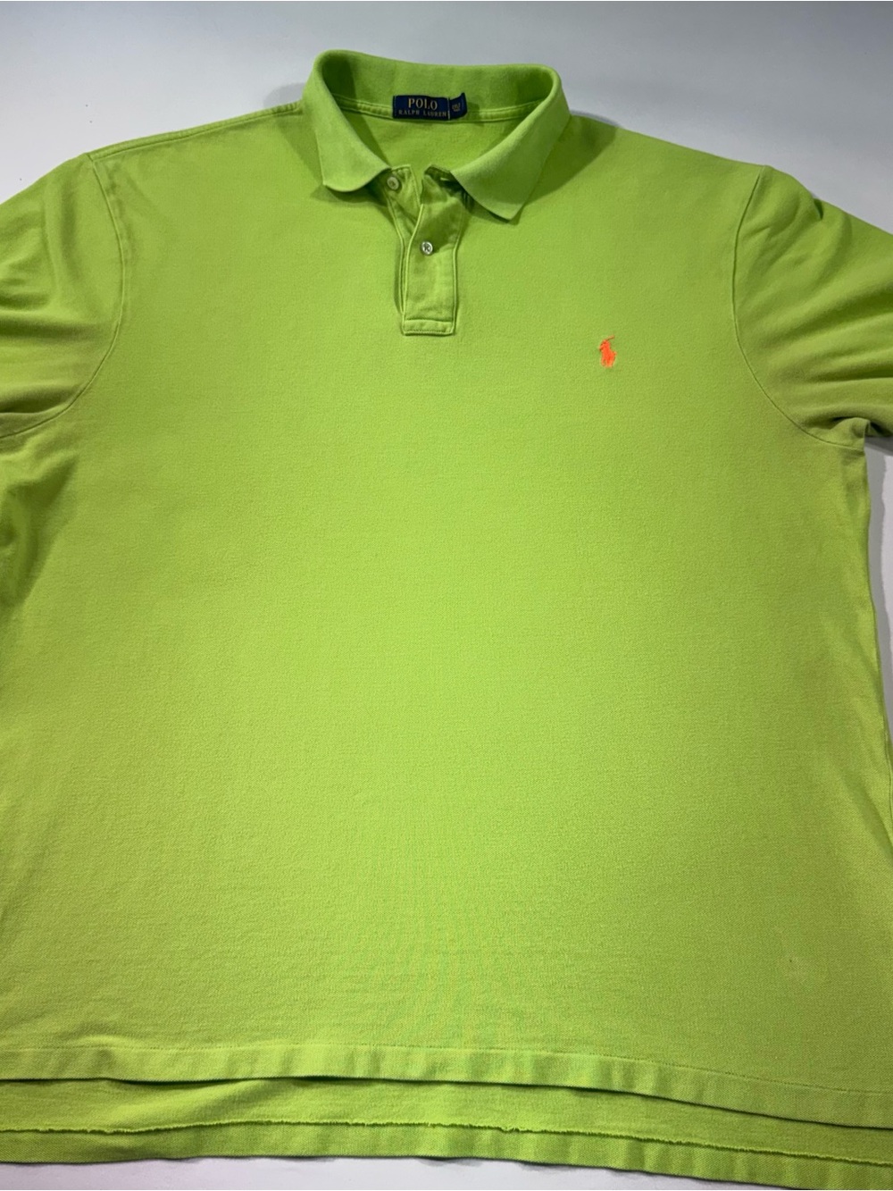 POLO by Ralph Lauren Men’s 100% Cotton, Solid Lime Green w/Orange Logo, 2XLT